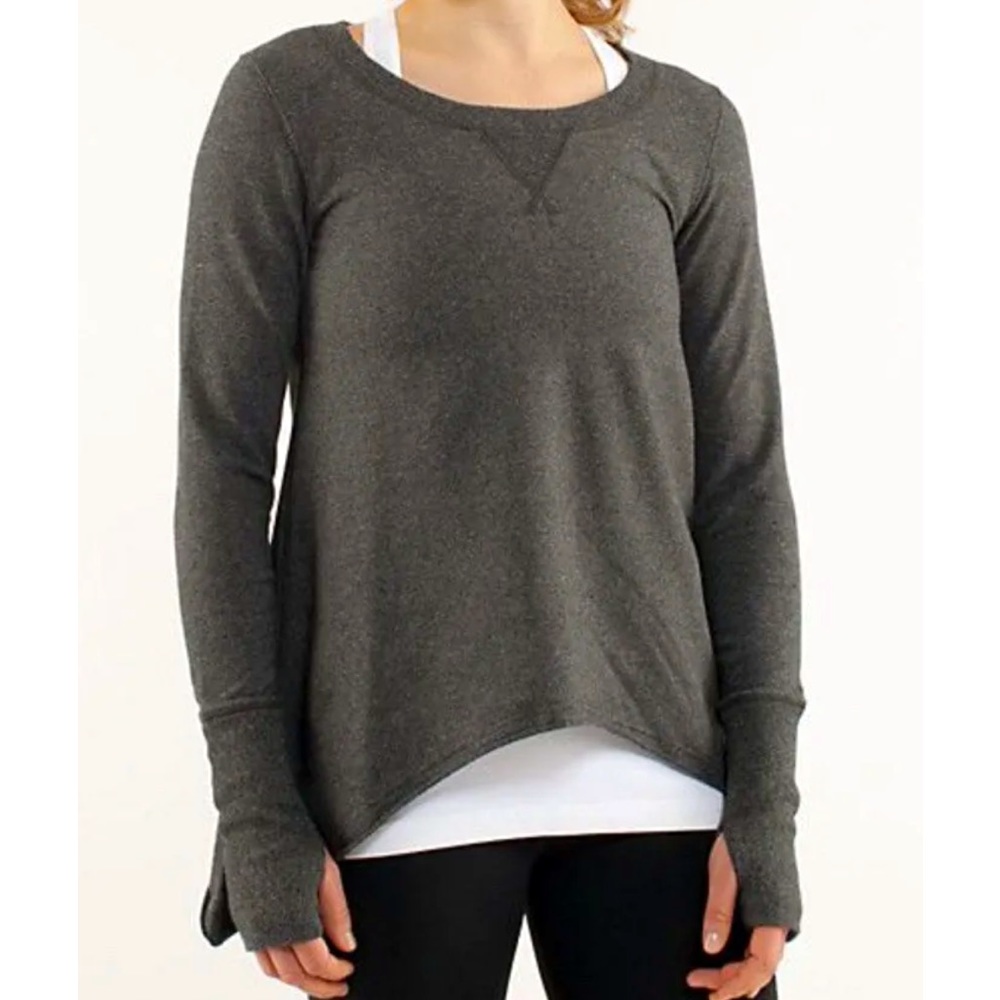LULULEMON ATHLETICA Heathered Coal Gray Cotton TEA LOUNGE PULLOVER size 8 MEDIUM